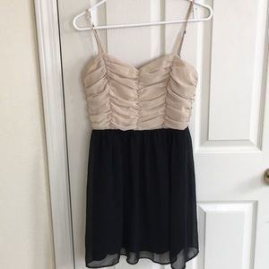 Aqua Beige / Black Skirted Cocktail Dress
